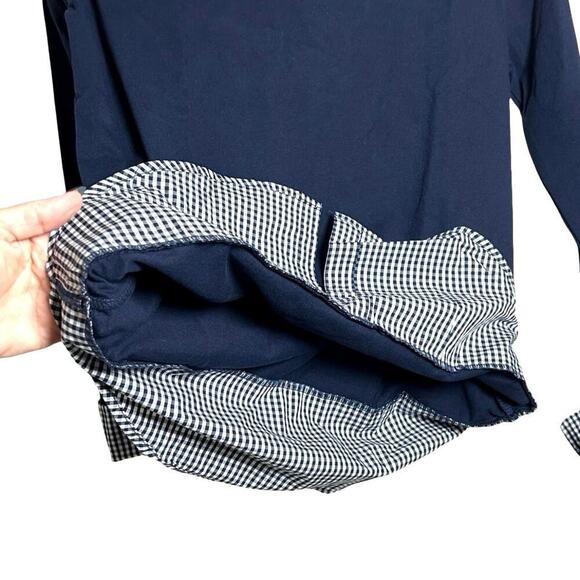 NWT J Crew Mercantile Womens Gingham Faux Layered Boatneck Top Navy Blue Size XS - Picture 6 of 10